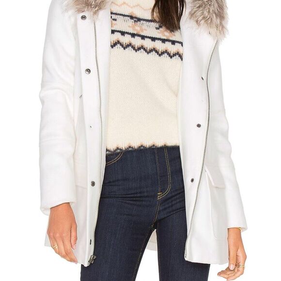 Cupcakes and Cashmere Ivory Standford Coat Faux Fur Hood Woman’s Large - Picture 4 of 14